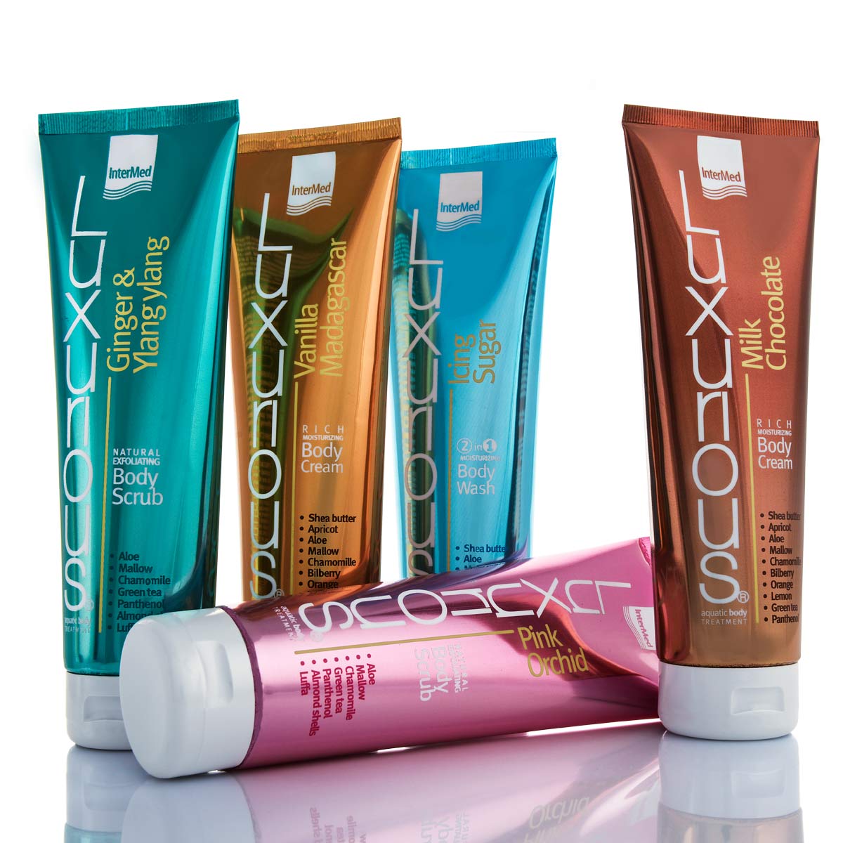 Συσκευασίες των προϊόντων Luxurious® Body της InterMed.