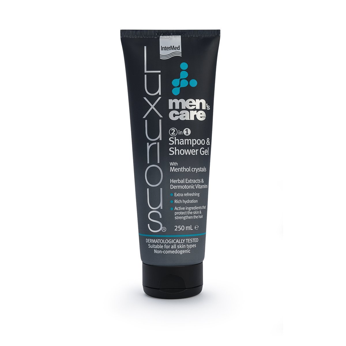 Συσκευασία του προϊόντος Luxurious® Men’s care 2 in 1 Shampoo & Shower Gel από την InterMed. 