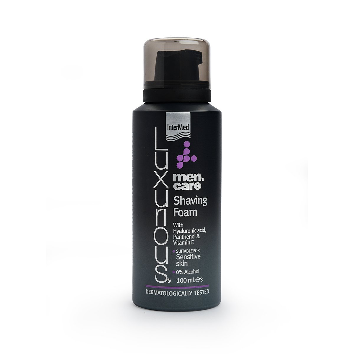 Συσκευασία του προϊόντος Luxurious® Men’s Care Shaving Foam από την InterMed.