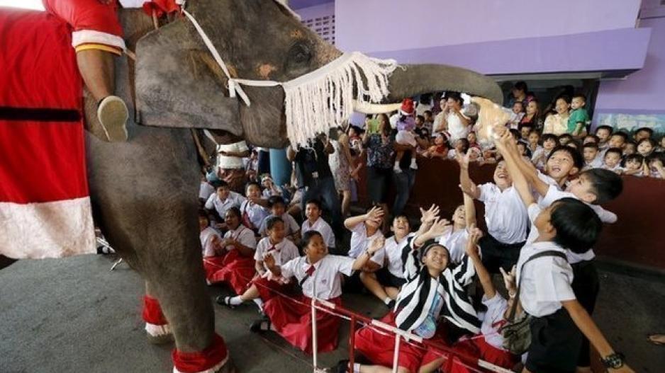 Τέσσερις ελέφαντες φορτωμένοι με δώρα επισκέφτηκαν μαθητές στην Αγιουτάγια
